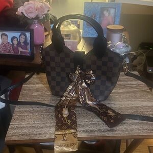 Louis Vuitton Dark Brown Checkered Crossbody with Scarf Accent
